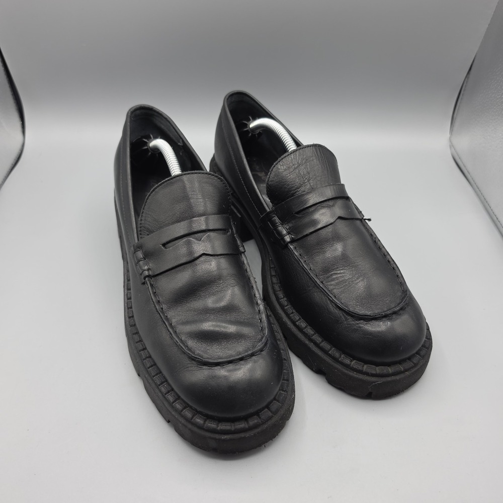 Free People Lyra Penny Loafers Womens 39.5 Black Leather Lug‎ Sole Chunky Retro